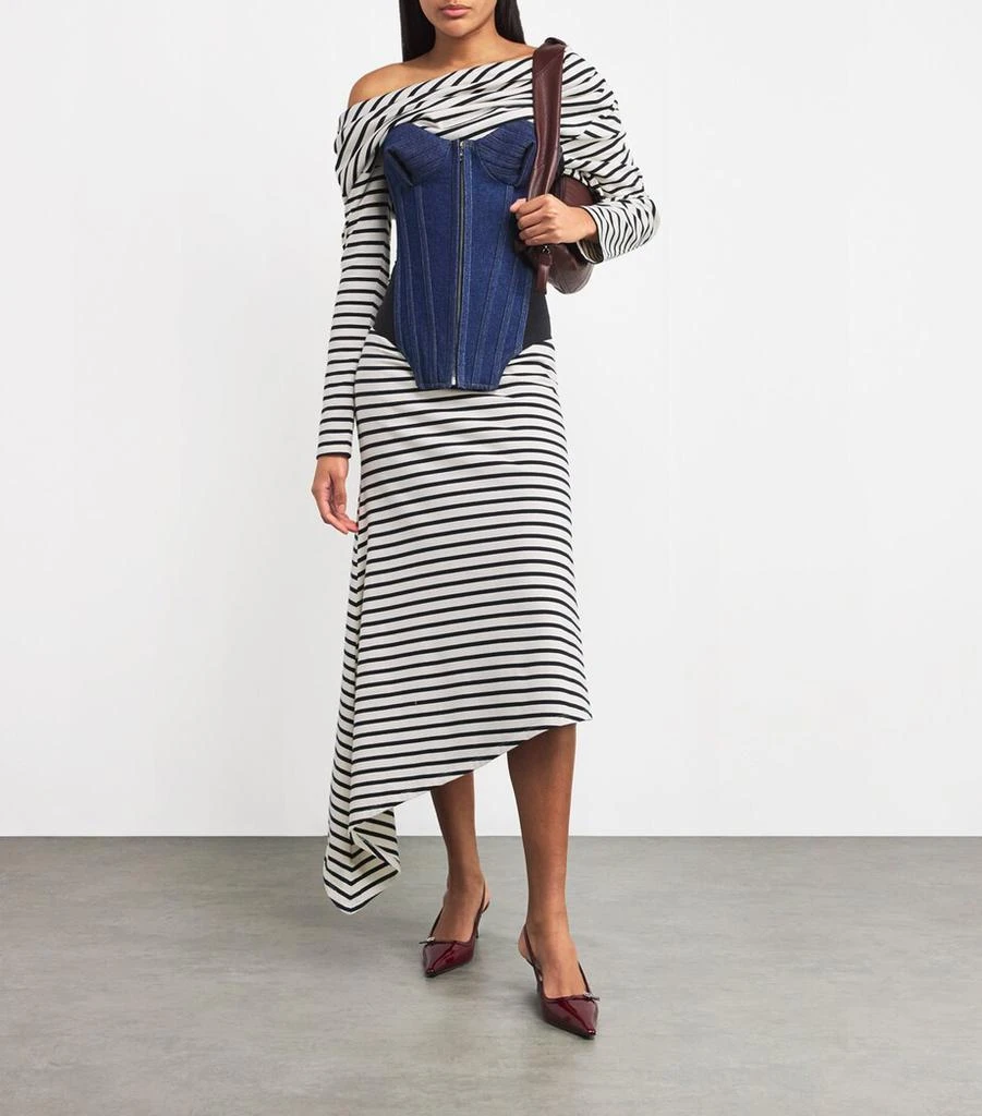 awake mode asymmetric dress A.W.A.K.E.MODE Size XL Beige Navy Cotton Stripe Asymmetrical Dress main image 1