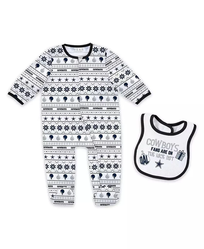 WEAR by Erin Andrews Baby Boys and Girls Dallas Cowboys Allover Print Full-Zip Sleeper with Bib Set