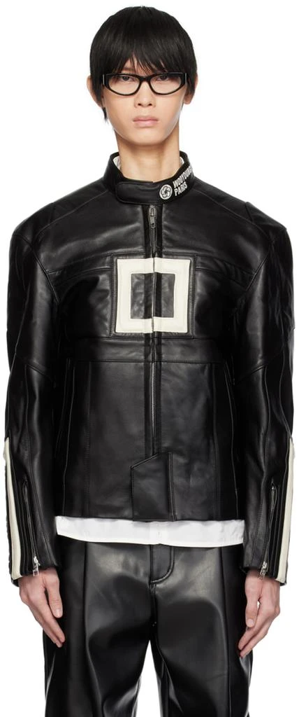 Wooyoungmi Black Band Collar Leather Jacket 1
