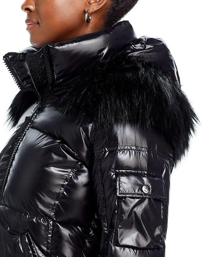 AQUA Faux Fur Trim Gloss Puffer Jacket - Exclusive 5
