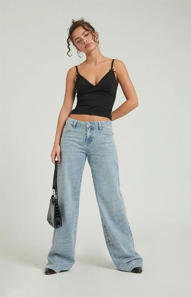 PacSun Casey Light Indigo Rhinestone Zebra Low Rise Baggy Jeans 2