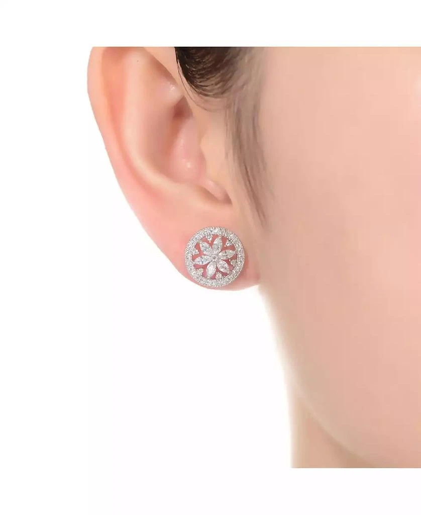 Genevive GV Sterling Silver White Gold Plated Clear Marquise with Round Cubic Zirconia Halo Wreath Earrings 2