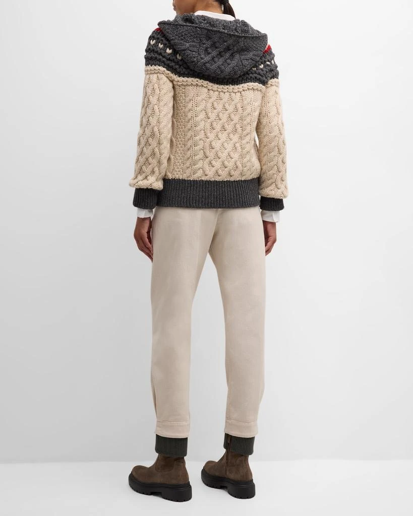 Brunello Cucinelli Pleated Straight-Leg Ankle Cotton Pants With Monili Belt Loop 4