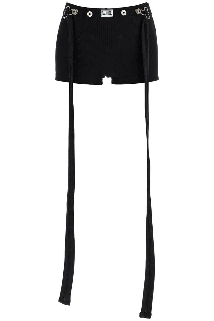 JEAN PAUL GAULTIER black cotton shorts with side stripes 1