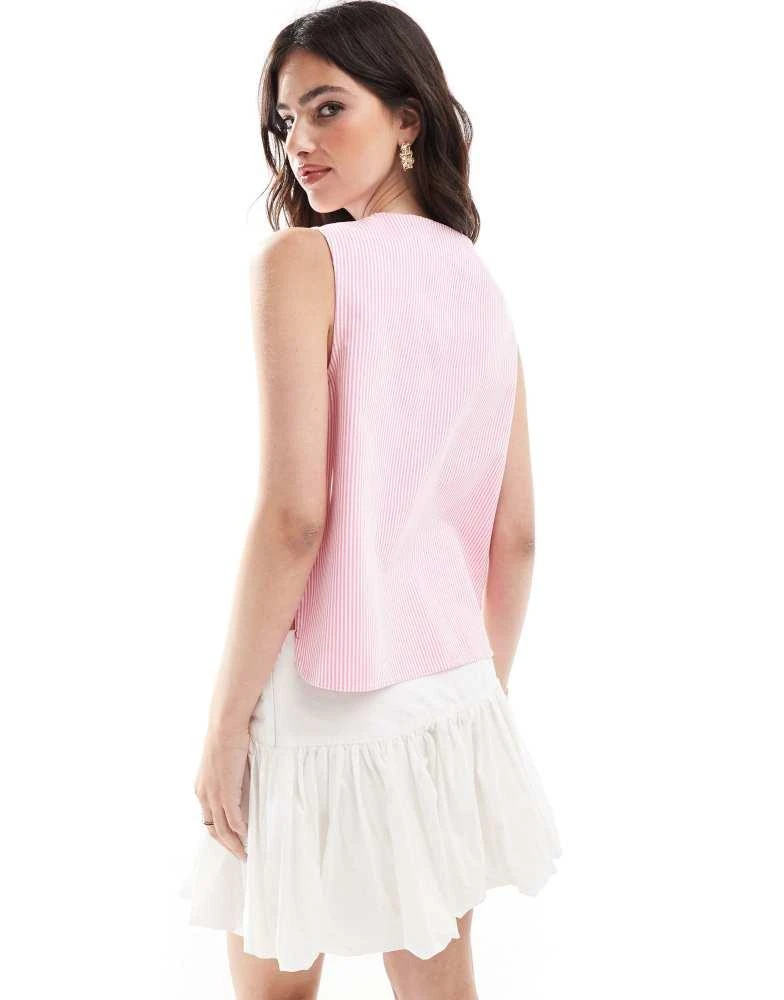 ASOS ASOS DESIGN denim tie front gilet in pink stripe 4
