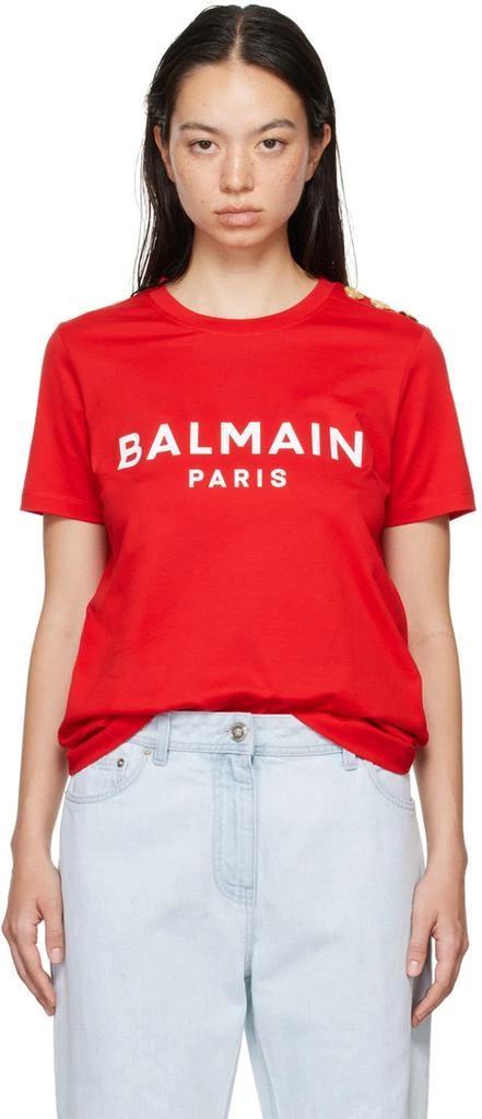 Balmain Red 'Balmain Paris' T-shirt 1