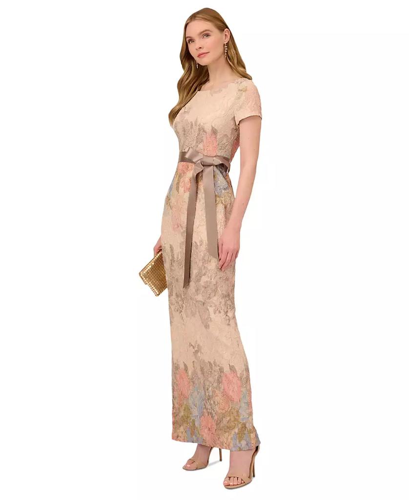 Adrianna Papell Women's Floral-Print Short Sleeve Column Gown