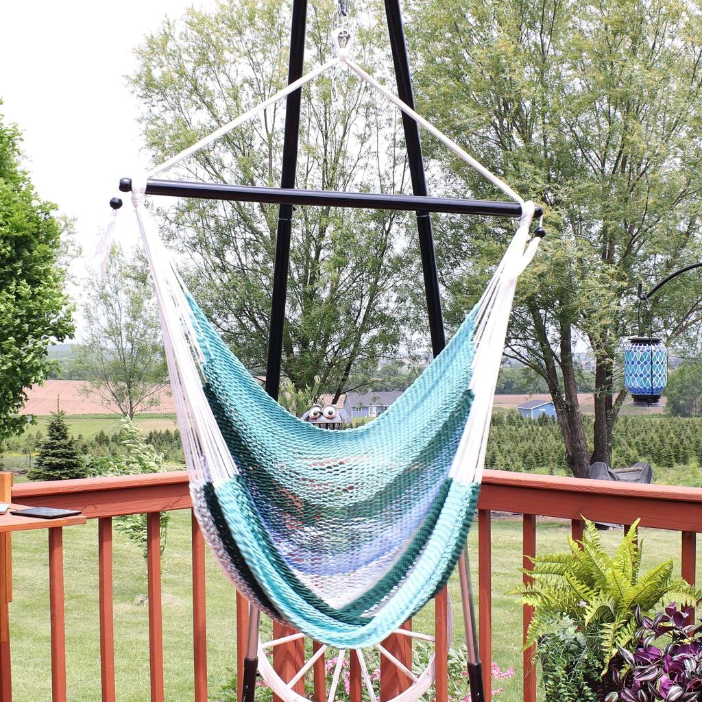 Sunnydaze Polyester Rope Hanging Caribbean-Style Hammock Chair Swing for Patio, Porch, or Yard - Lagoon Stripes 4
