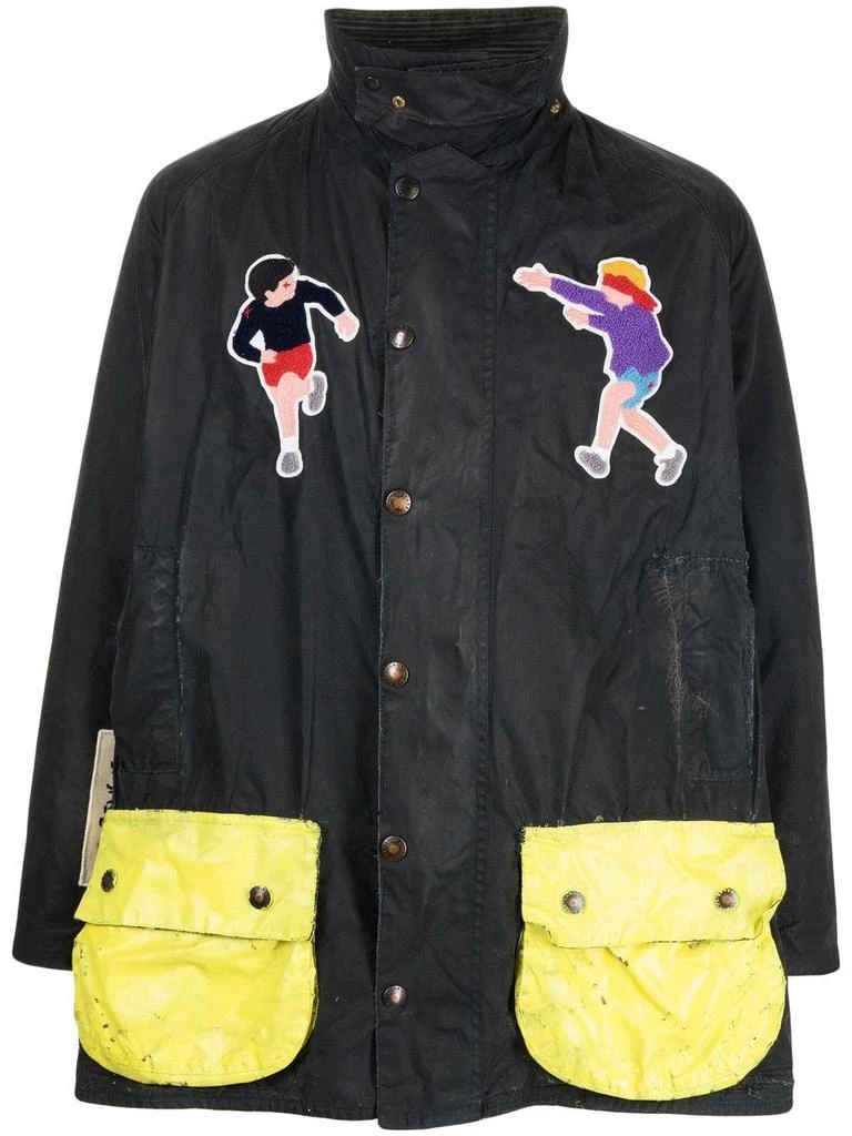 Barbour appliqué-detail wax-coated jacket - men -  -  - Black 1
