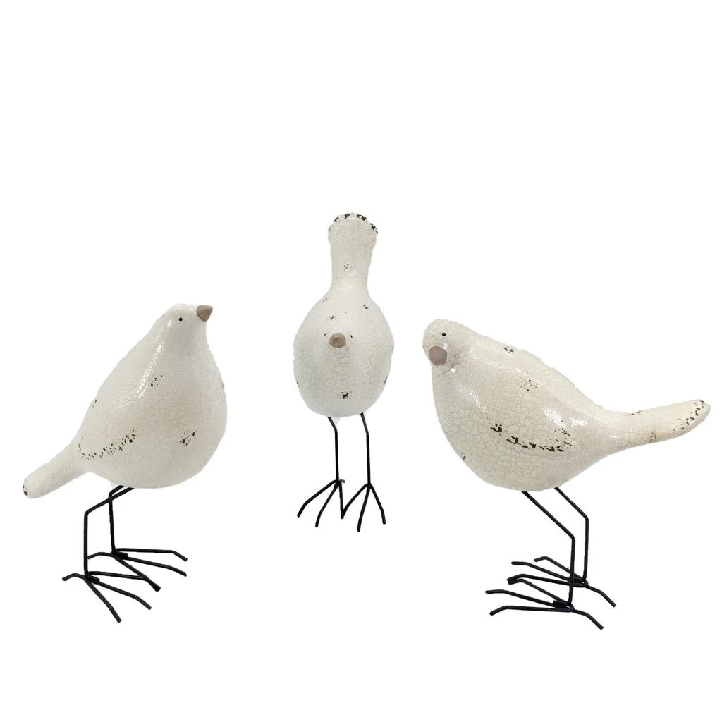 Hivvago Set of Three White and Black Polyresin and Metal Bird Sculptures 2
