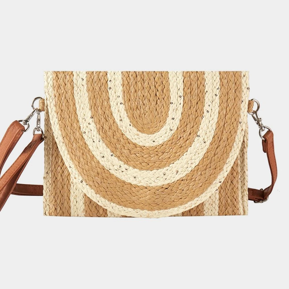 FASHNZFAB Sequin Mixed Two Tone Straw Clutch Bag / Crossbody Bag