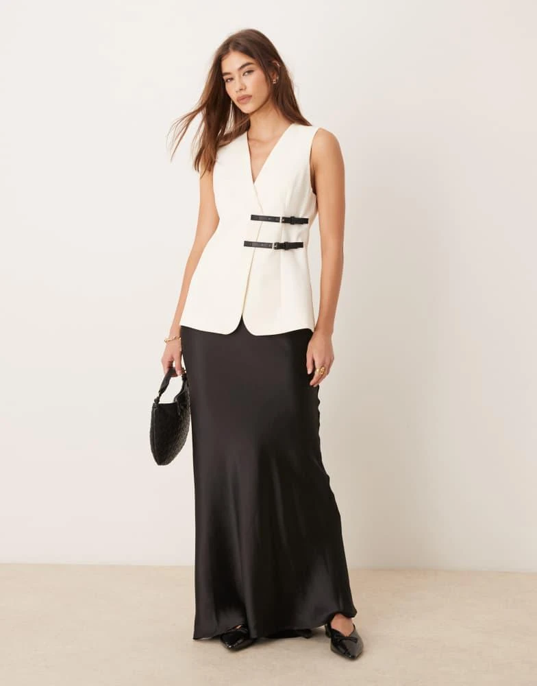 ASOS ASOS DESIGN longline waistcoat with belt detail in off white 2
