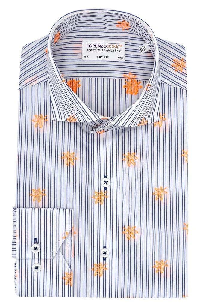 Lorenzo Uomo Trim Fit Stripe Neon Embroidery Dress Shirt 1