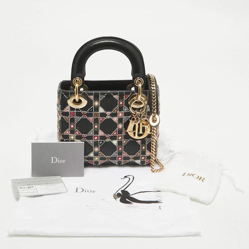 Dior Dior Black Leather Mini Embroidered Beaded Lady Dior Tote 13