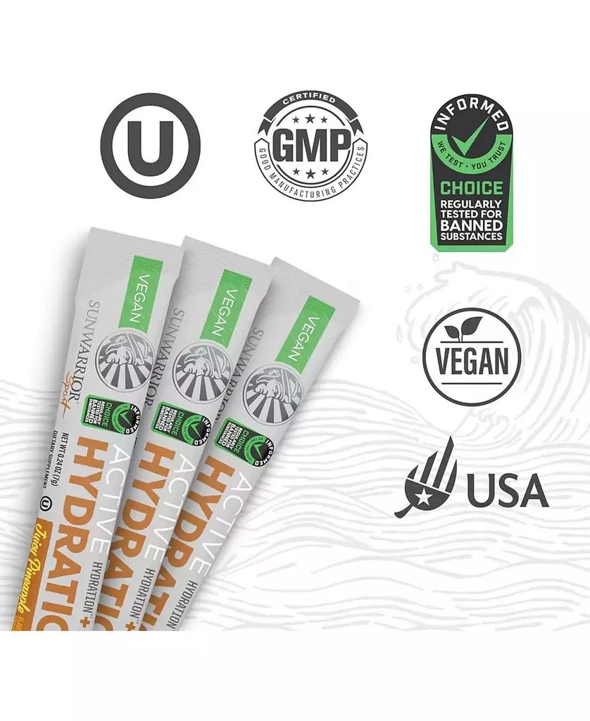 Sunwarrior Active Hydration Juicy Pineapple Powder, Sugar Free B12 Elderberry and Electrolytes Water Enhancer, Sunwarrior, 18 stick packs 126g pouch 4