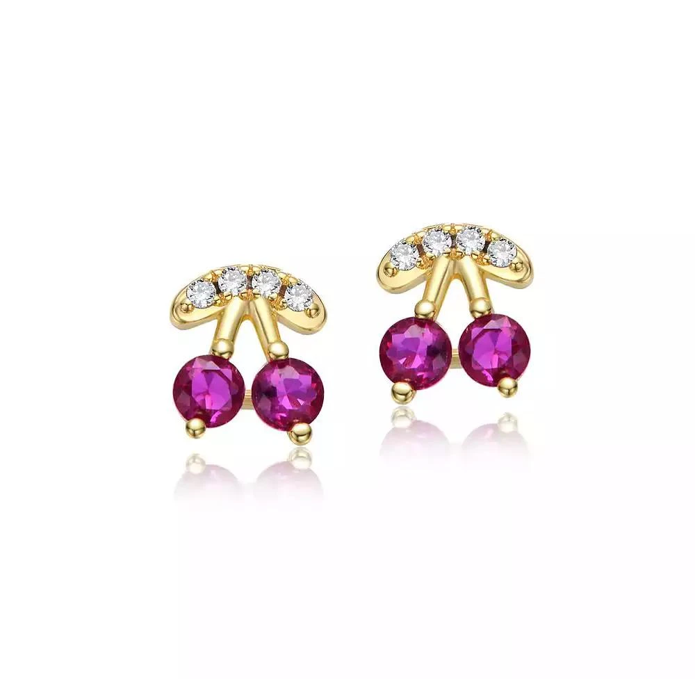 GiGiGirl Dainty CZ Cherry Shaped Stud Earrings in 14K Gold Plated 4