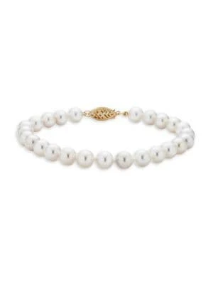 BELPEARL 14K Yellow Gold & 6-6.5MM Akoya Cultured Pearl Bracelet 1
