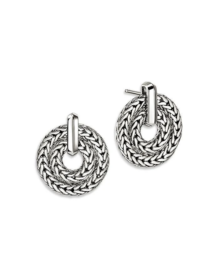 John Hardy Sterling Silver Icon Woven Circle Doorknocker Drop Earrings