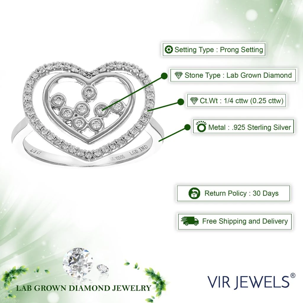 Vir Jewels 1/4 cttw Round Lab Grown Diamond Prong Set Engagement Ring .925 Sterling Silver 3