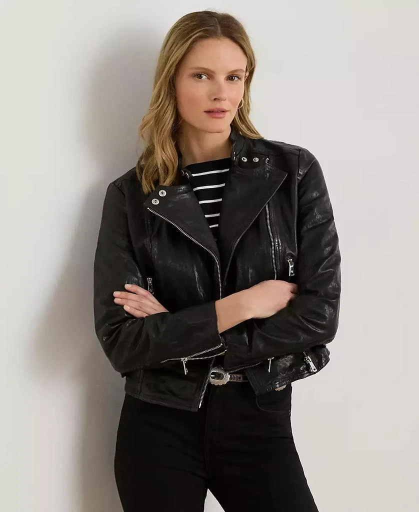 Ralph Lauren Women's Tumbled Leather Moto Jacket 1