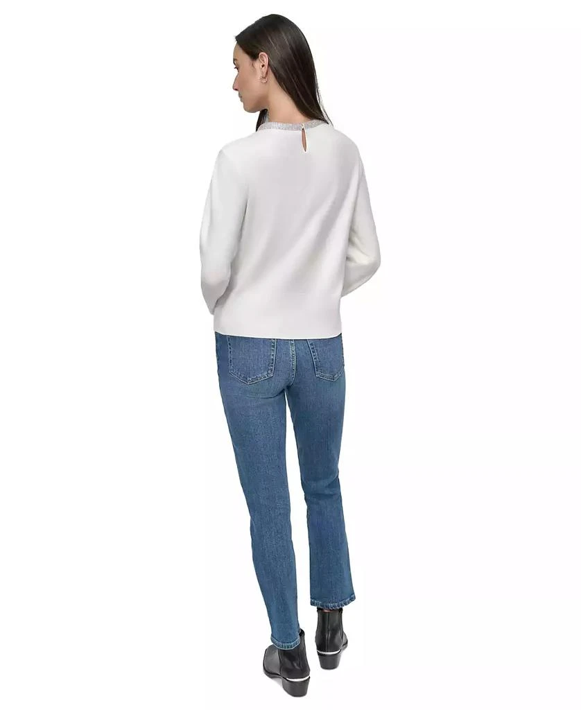 DKNY Women's Rhinestone Collar Crewneck Sweater 2
