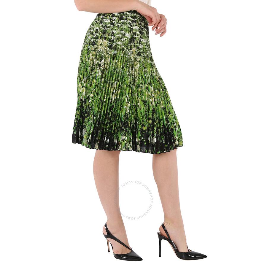 Burberry Ladies Rersby Crepe De Sins Meadow Print Pleated Skirt