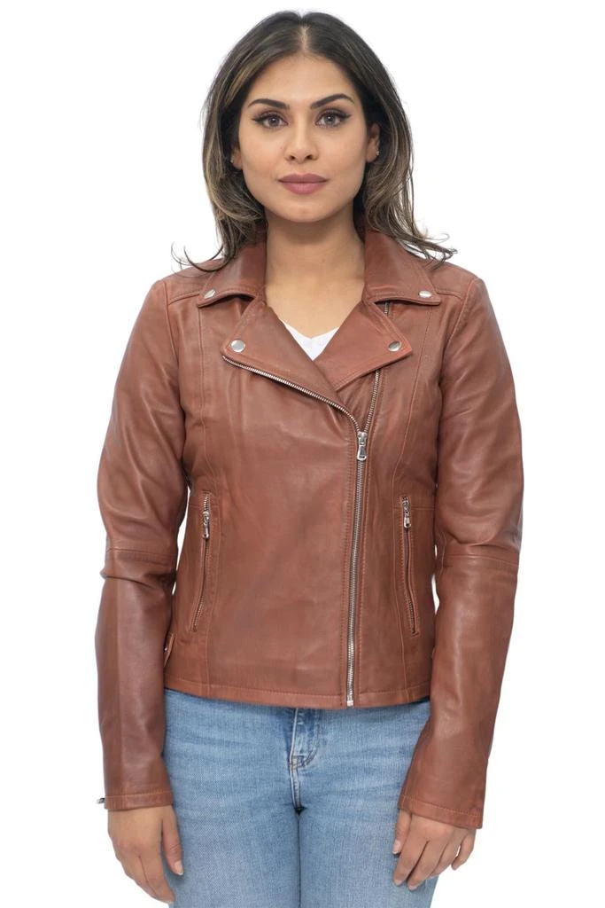 Infinity Leather Womens Tan Leather Biker Jacket-Sacramento 1