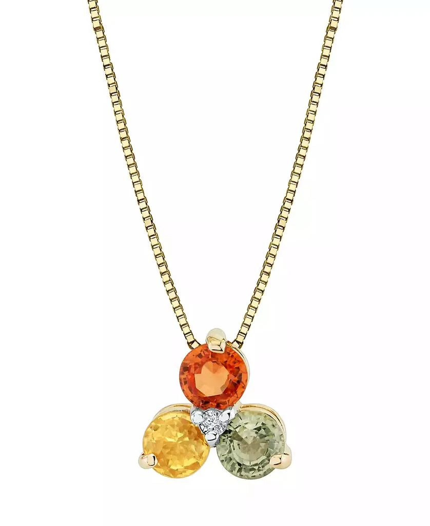Macy
s Green Sapphire (1/3 ct. t.w.), Orange Sapphire (1/3 ct. t.w.) and Yellow Sapphire (1/3 ct. t.w.) Pendant Necklace in 14k Yellow Gold