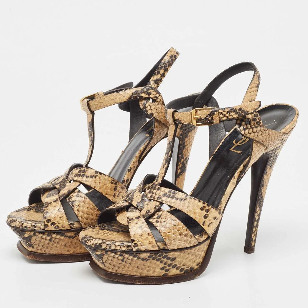 Saint Laurent Paris Saint Laurent Two Tone Embossed Snakeskin Tribute Sandals Size 36.5 2