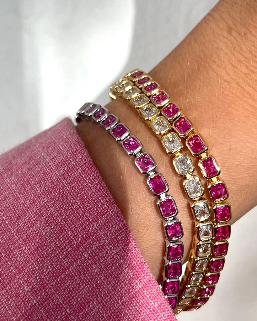 Luv AJ Bezel Emerald Ballier Bracelet- Pink- Gold 5