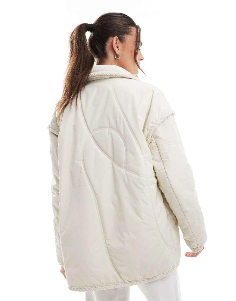 Threadbare Threadbare quilted jacket with cord detail in cream 2