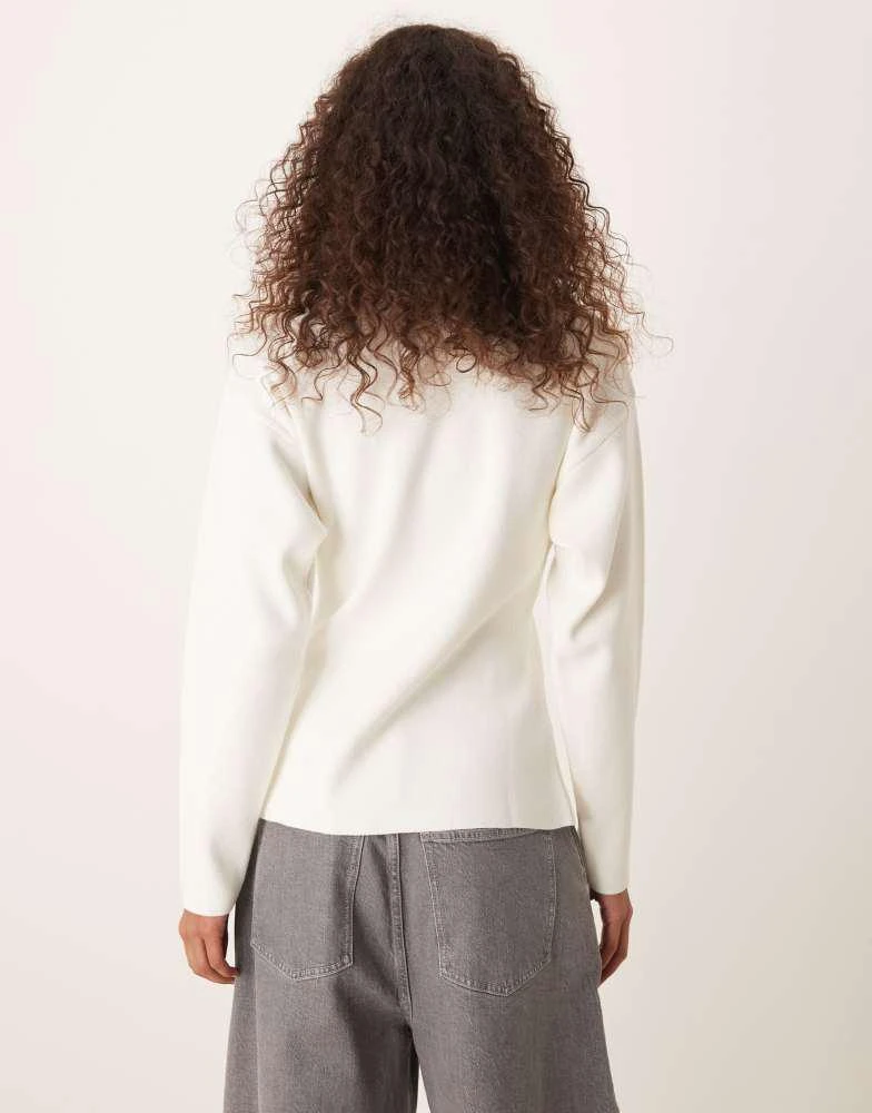 ASOS ASOS DESIGN knitted structured crew neck cardigan in cream 4