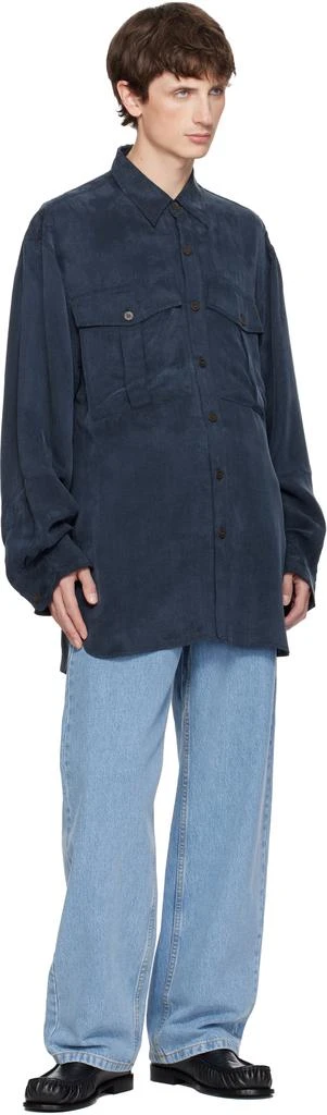 Dries Van Noten Navy Oversized Cupro Shirt 4