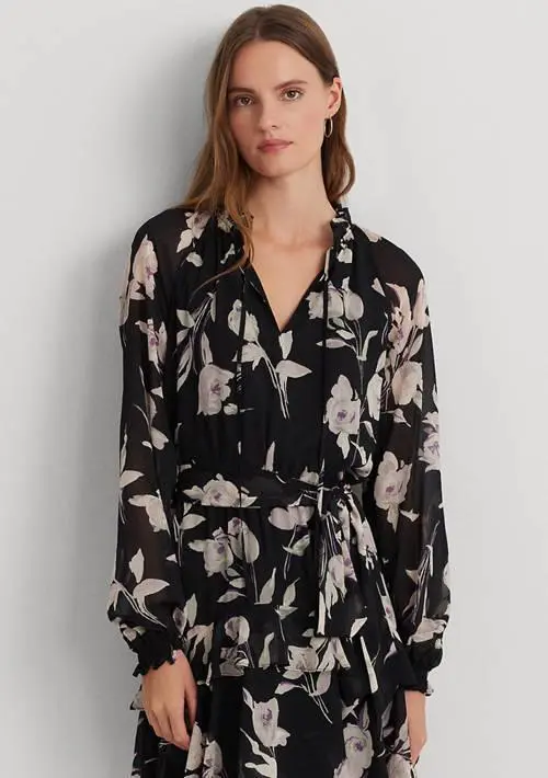 Ralph Lauren Floral Belted Crinkle Georgette Dress 4