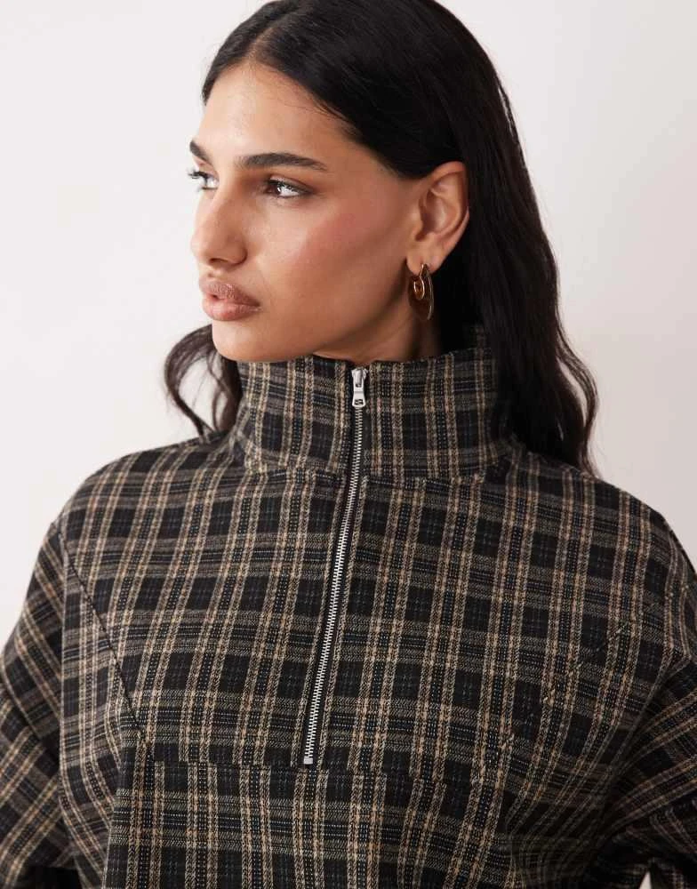 ASOS ASOS DESIGN brushed half zip jacket in brown check 3