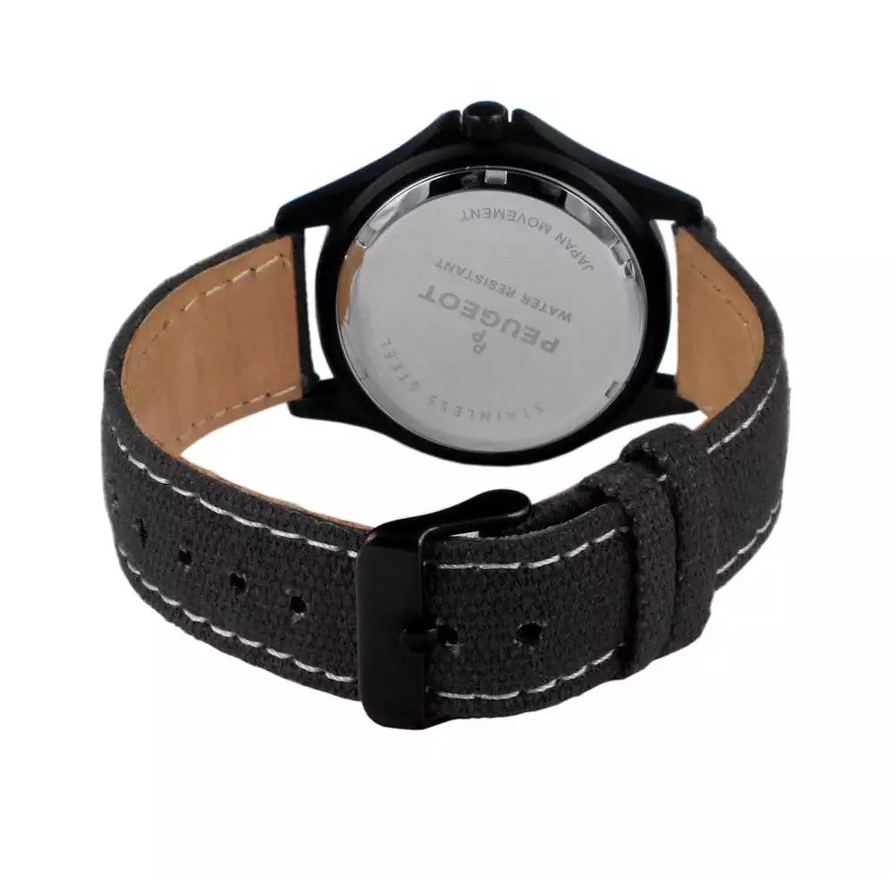Peugeot Men's 40mm Military Dial Sport Watch with Black Canvas Strap