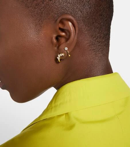 Melissa Kaye Aria U Huggie 18kt gold hoop earrings with diamonds 2