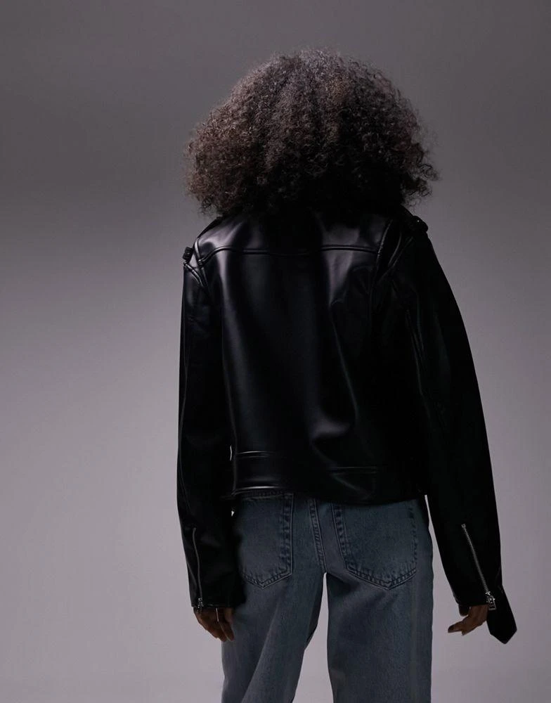 Topshop Topshop faux leather biker jacket in black 3