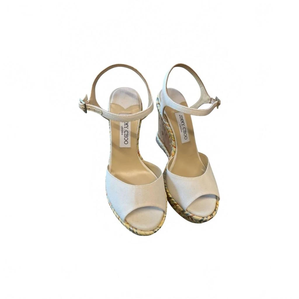Jimmy Choo Women
s Perla 120 Canvas Wedge Sandals In Beige 2