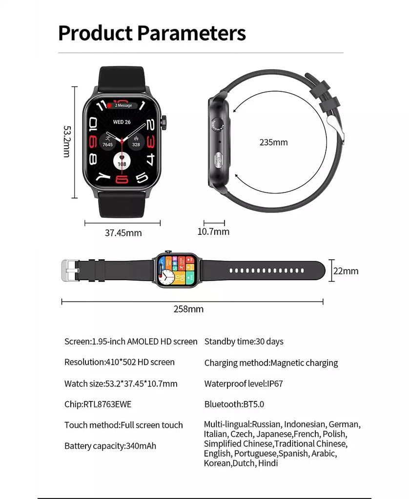 RUXING Smart 1.95" AMOLED Smart Watch for Women Men With Bluetooth Calling, Health Monitoring,Sport Modes, Intelligent Reminder IP67 -Silver 2