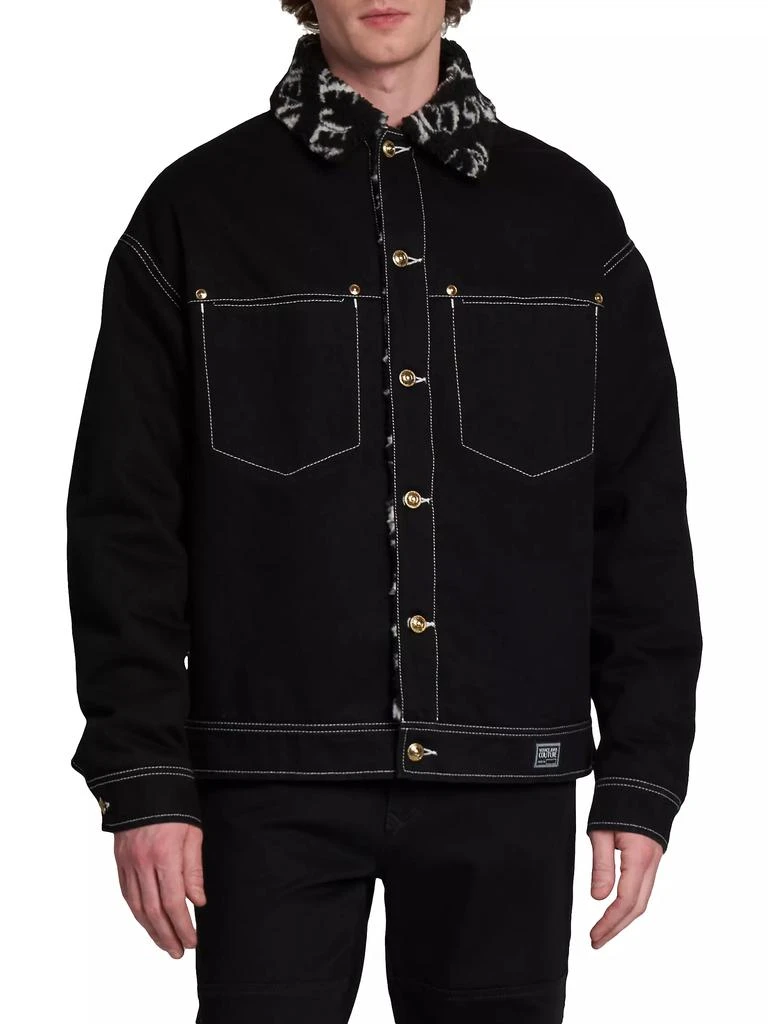 Versace Faux Fur-Trimmed Denim Trucker Jacket 3