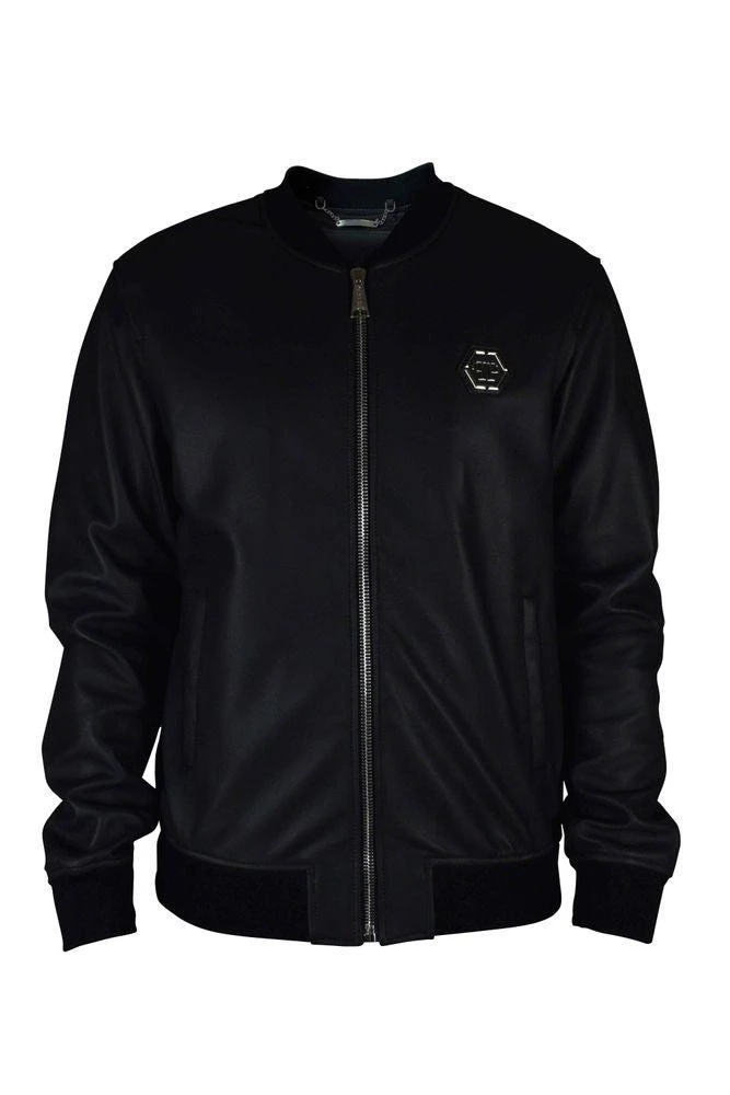 Philipp Plein Smooth Leather Bomber Jacket With Ribbed Detailing