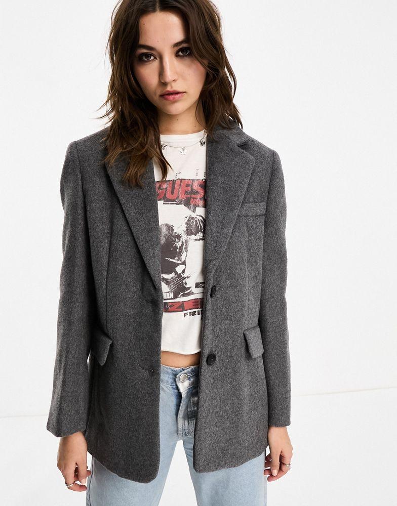 Stradivarius Stradivarius wool blend blazer in dark grey