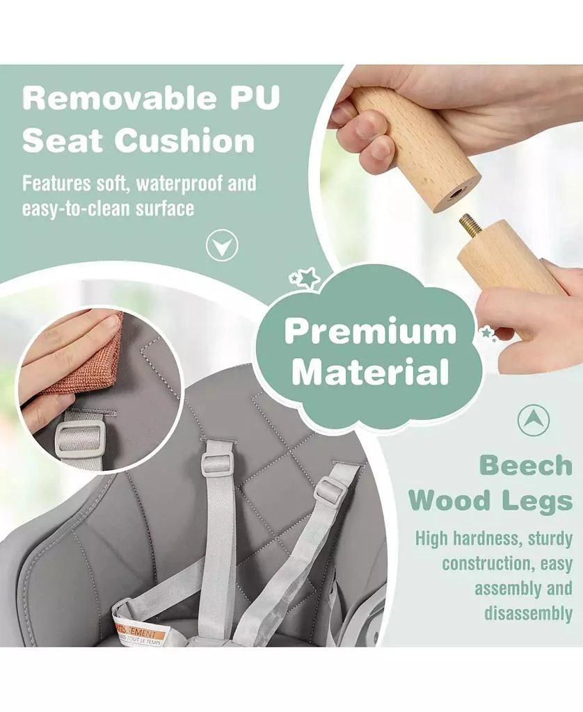 GOUUN 6 in 1 Convertible Highchair with Safety Harness and Removable Tray 9