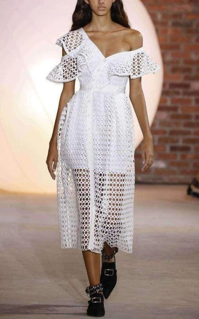 Self Portrait One Shoulder Guipure-lace Midi Dress 5