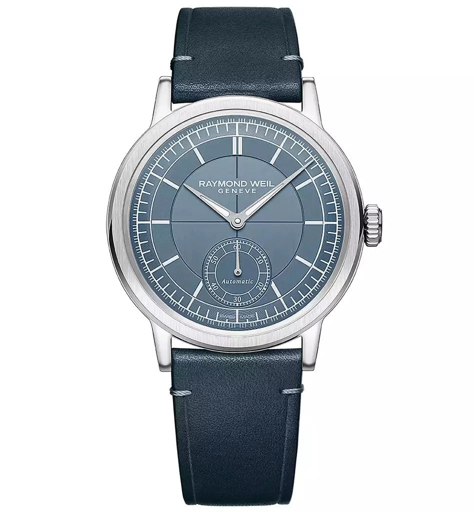 Raymond Weil Men's Swiss Automatic Millesime Small Seconds Denim Blue Leather Strap Watch 40mm 1