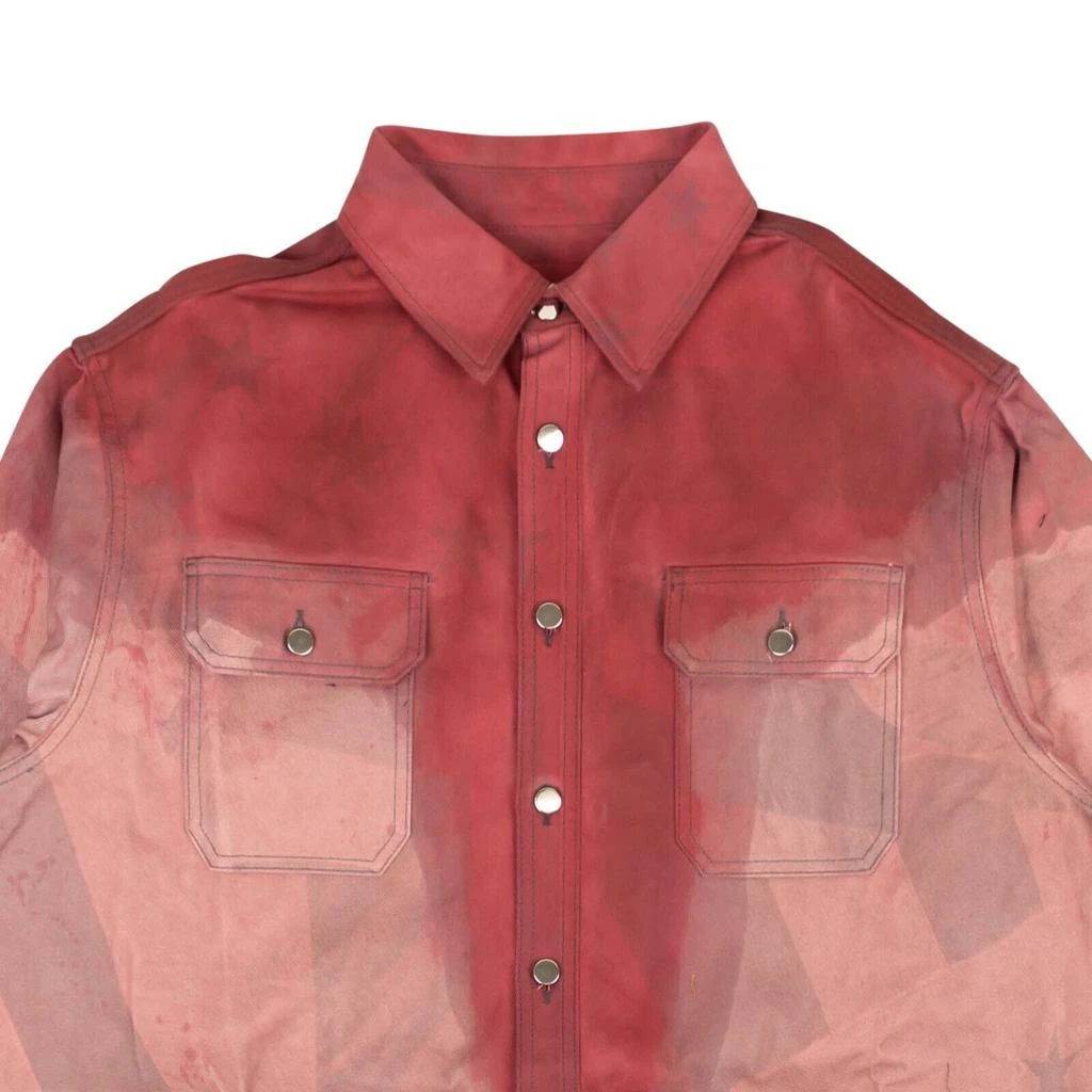 424 ON FAIRFAX 424 On Fairfax All Over Print Flag Denim Shirt - Red/Gray 3
