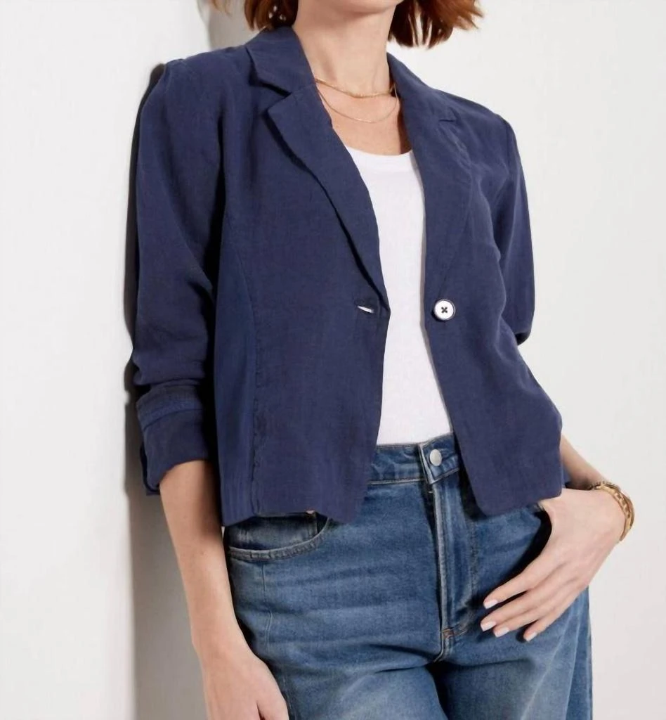 Michael Stars Pearson Ribbed Mix Blazer In Blue 1