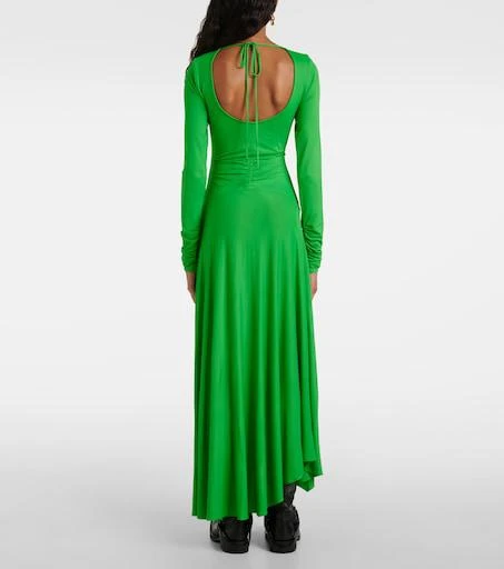 gathered asymmetric midi dress Asymmetric gathered jersey midi dress - black