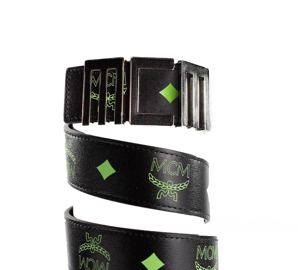 MCM MCM Claus Mens Summer Green Smooth Visetos Logo Leather Numeric Buckle Belt
